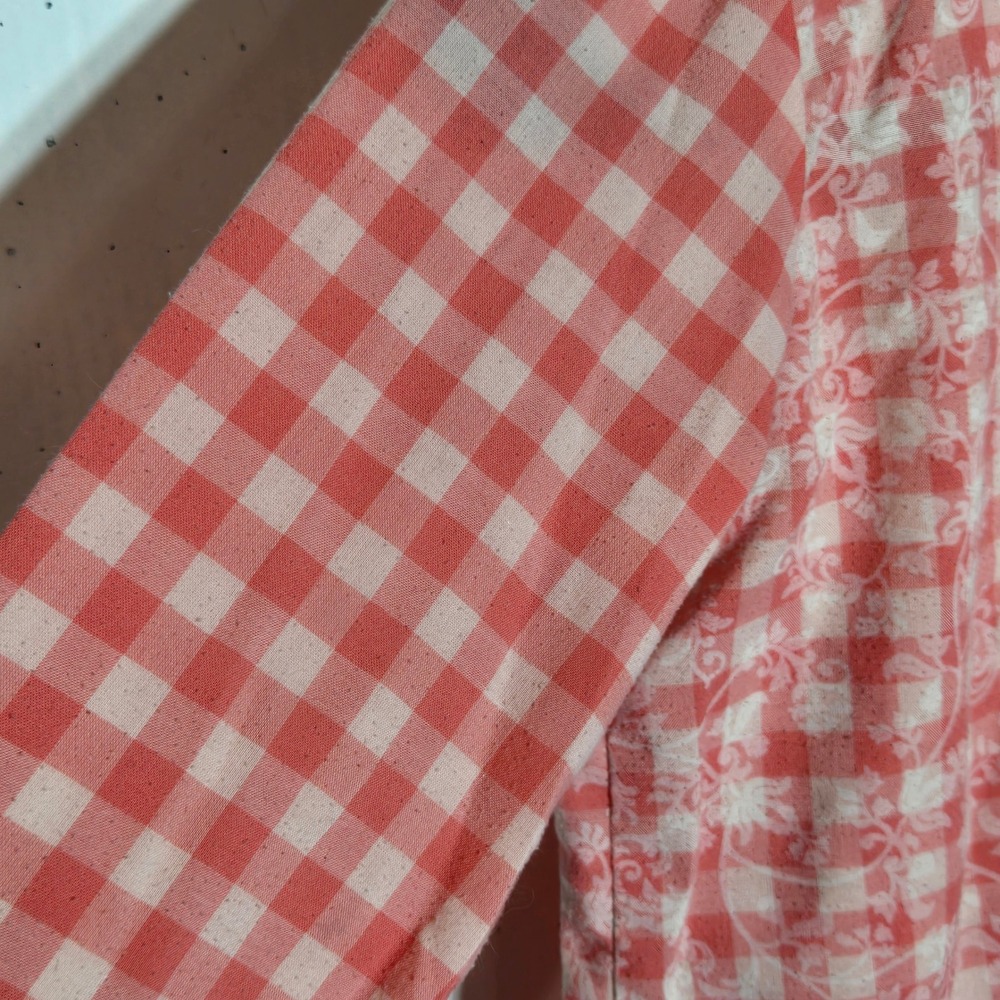American Girl Girls Gingham Plaid Floral Pajama Top Small 7/8 Tenney Coral PJs - Picture 4 of 10